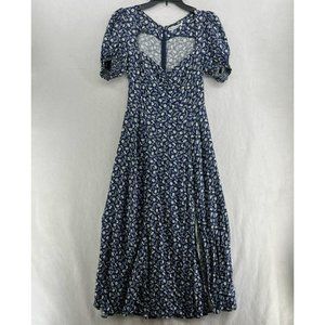Reformation Dress Women's Sz 4 Blue WhiteFloral V-Neck Puff Sleeve Maxi Long